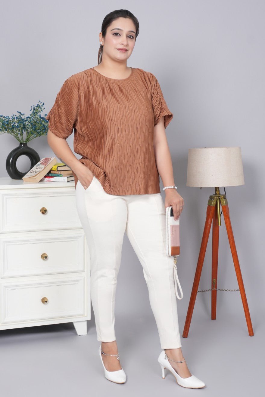 Off white stretchable biowash USA HQ cotton premium jegging pant with pockets & superior elastic belt. - Milano jegging pants with pcoket