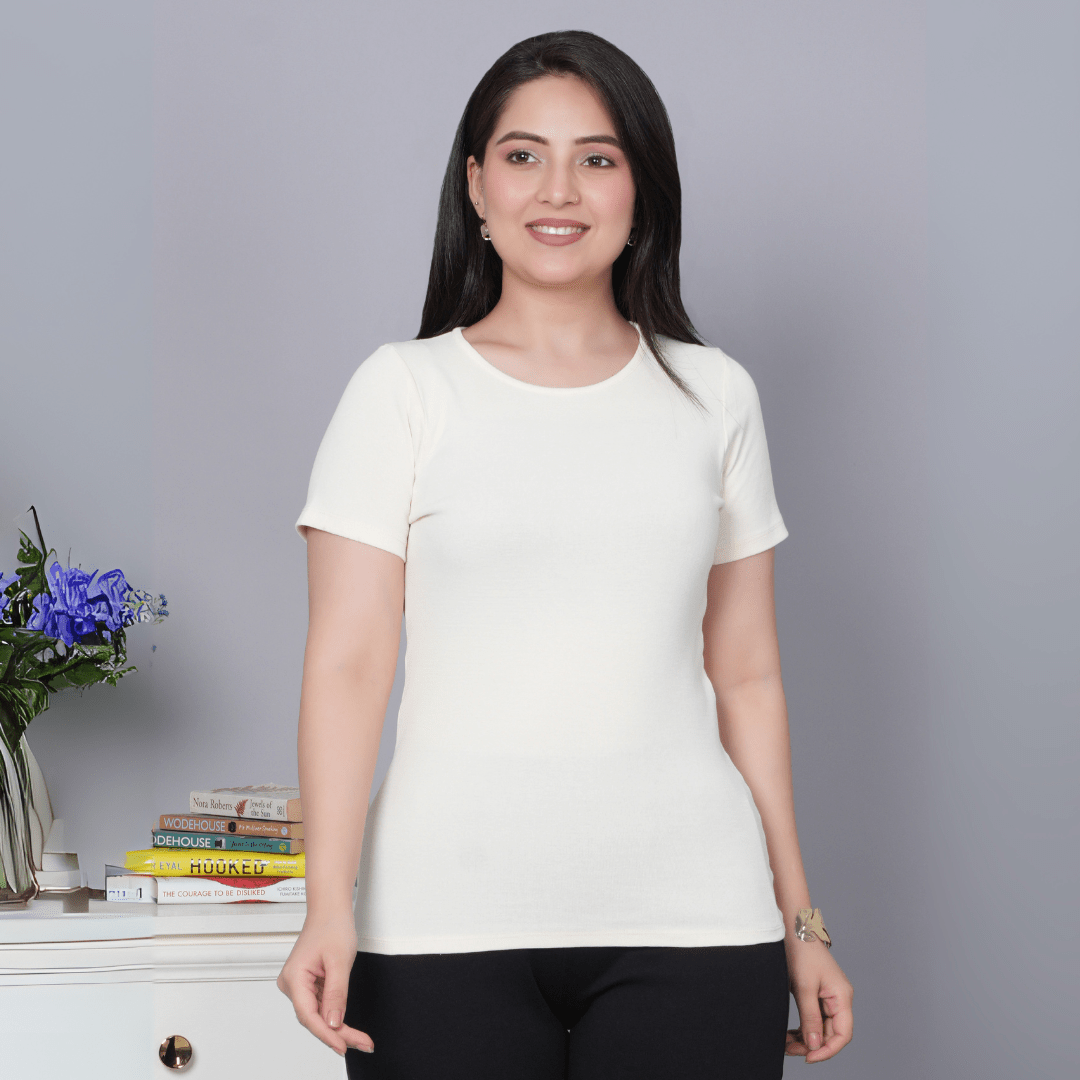Off White Stretchable Rib T Shirt [ 100% USA HQ Cotton, 280 GSM non transparent fabric ] - Rib t shirt