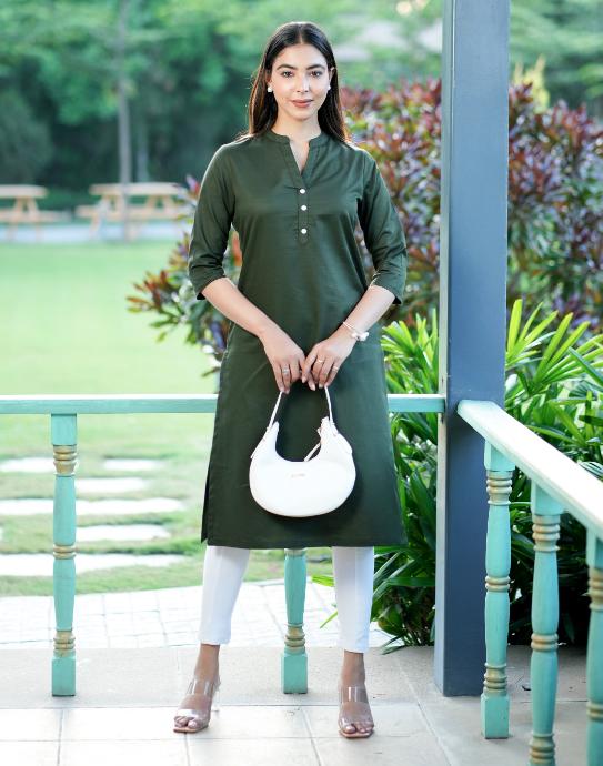 Olive 100% Premium Cotton Long Kurta - Long kurta