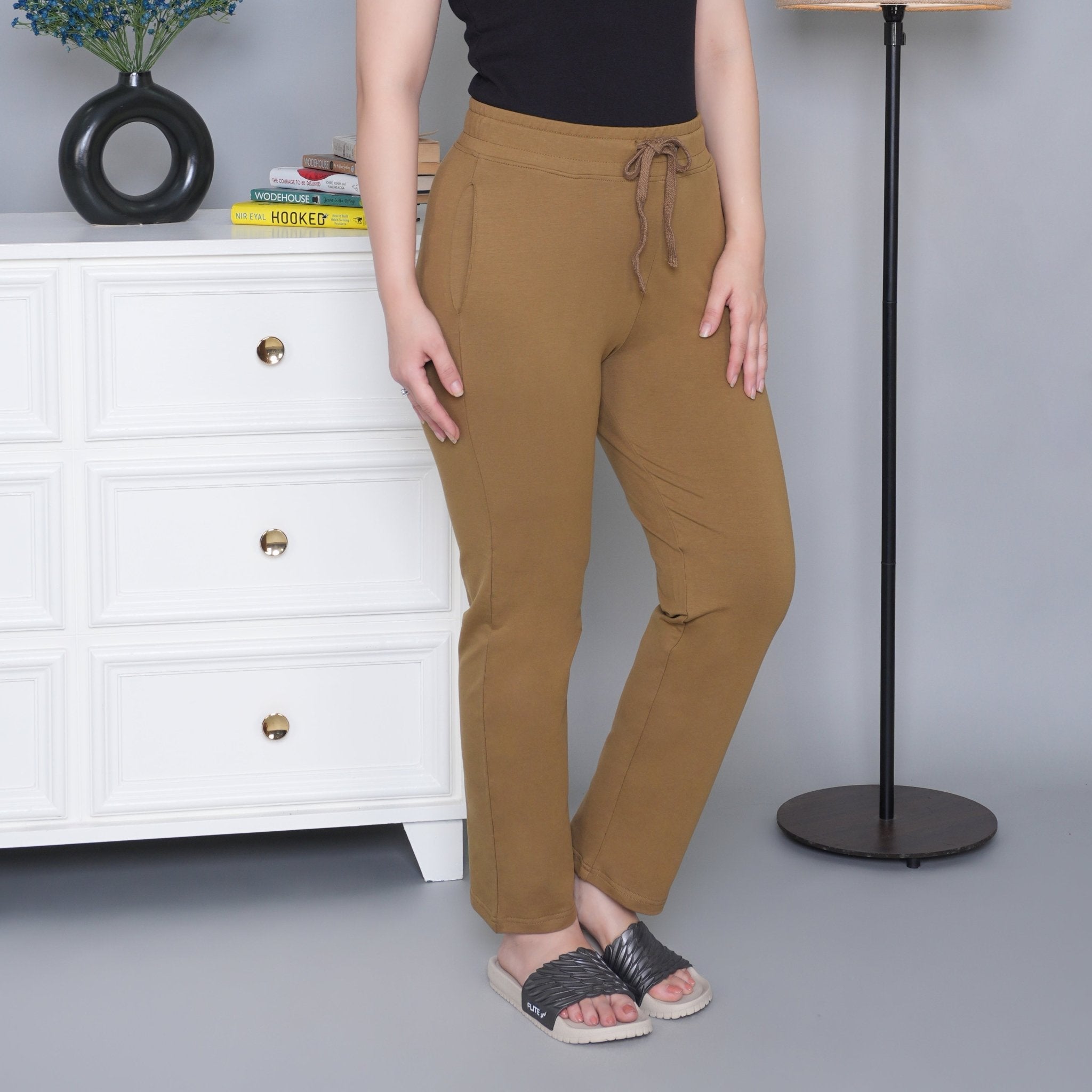 Olive all day home pants with extra comfort. [100% Cotton Lycra] - All day home pant