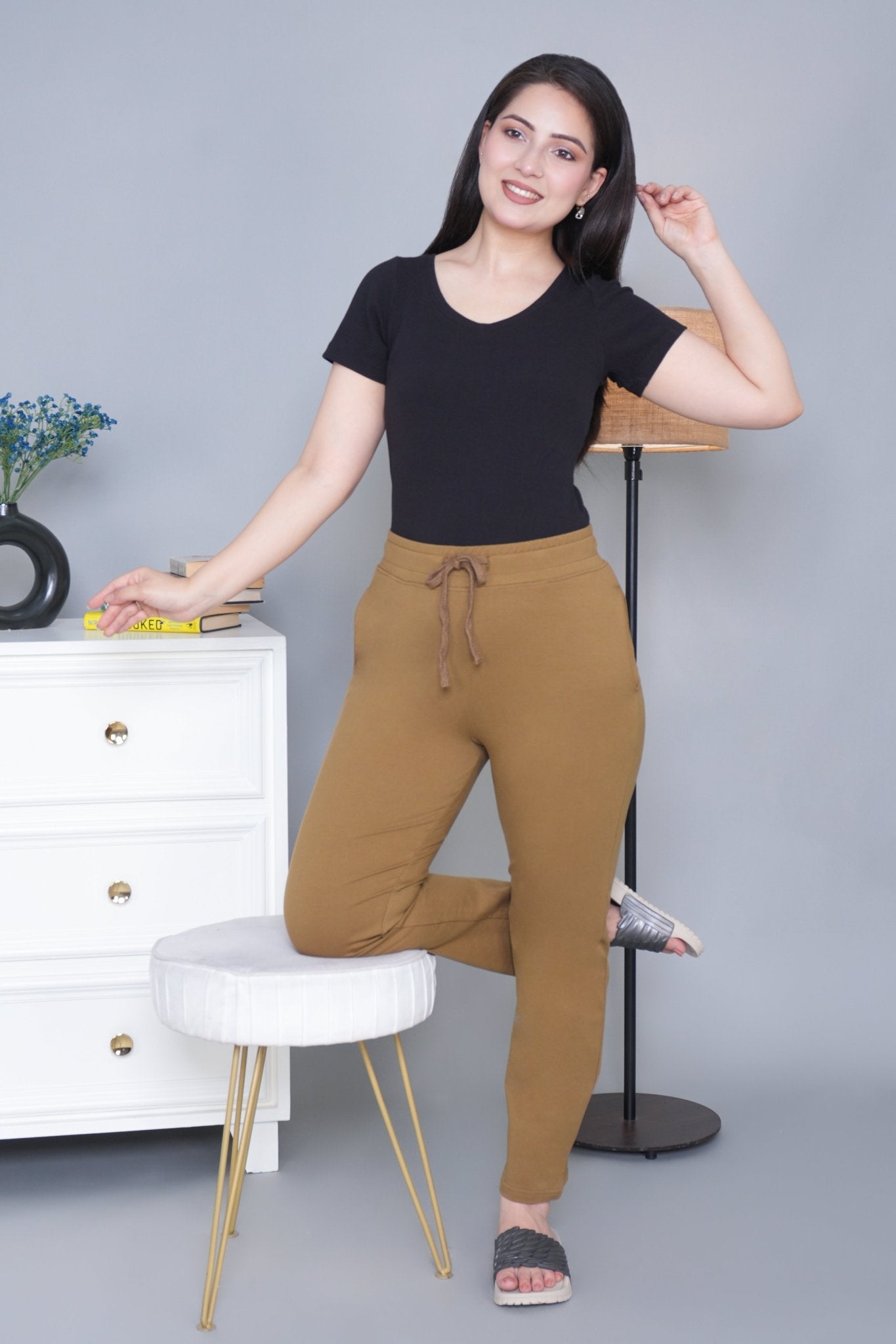 Olive all day home pants with extra comfort. [100% Cotton Lycra] - All day home pant