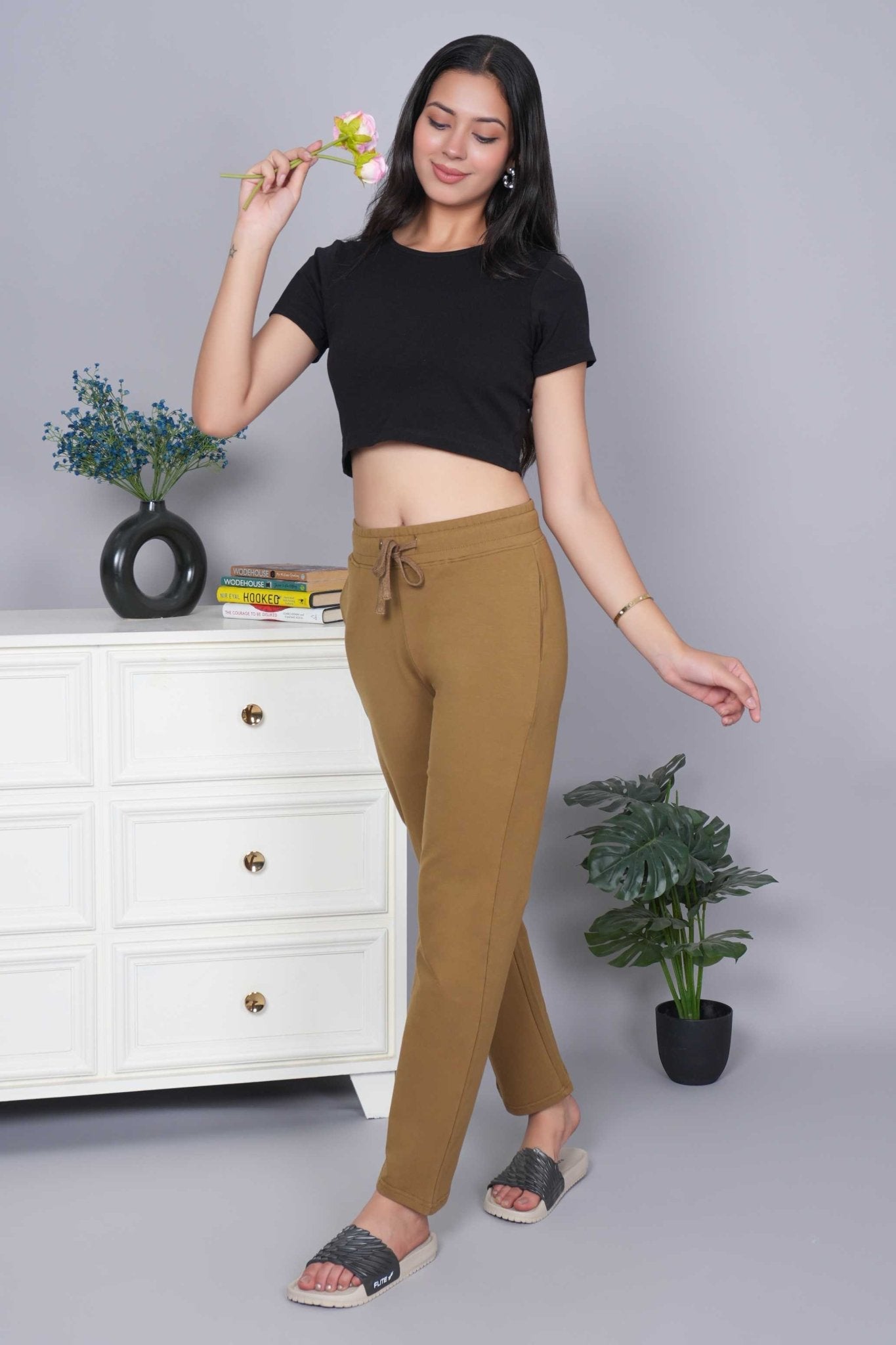 Olive all day home pants with extra comfort. [100% USA HQ Cotton Lycra] - All day home pant