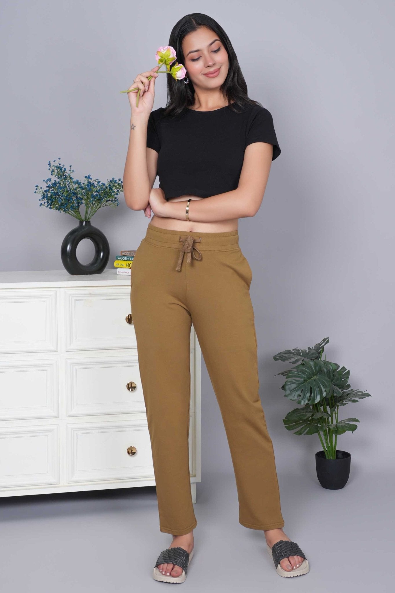 Olive all day home pants with extra comfort. [100% USA HQ Cotton Lycra] - All day home pant