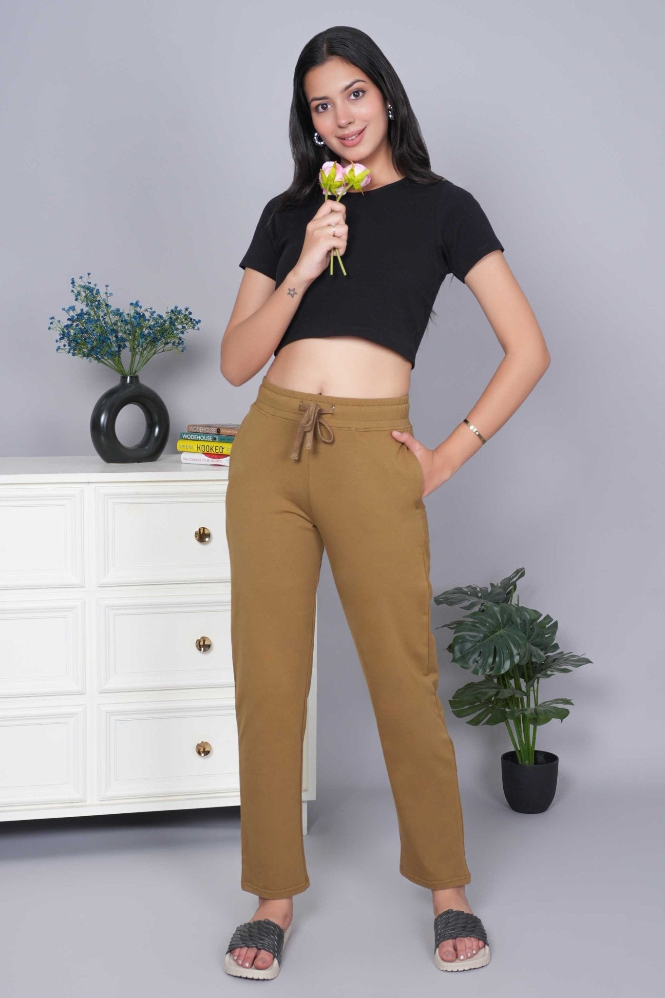 Olive all day home pants with extra comfort. [100% USA HQ Cotton Lycra] - All day home pant