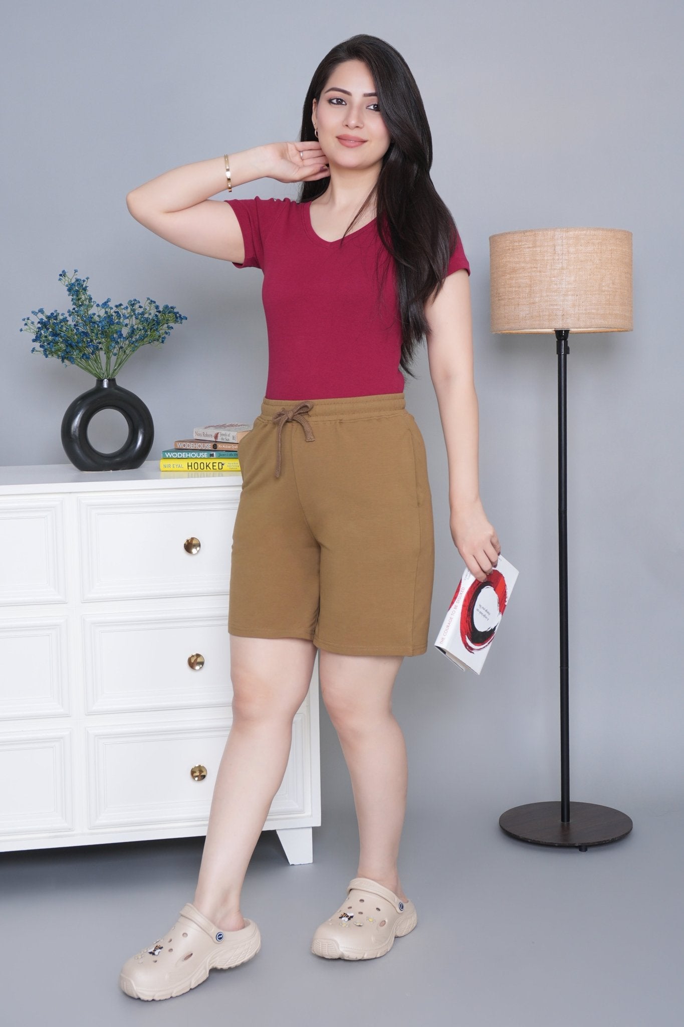 Olive all day home shorts with extra comfort. [100% Cotton Lycra] - All day home shorts