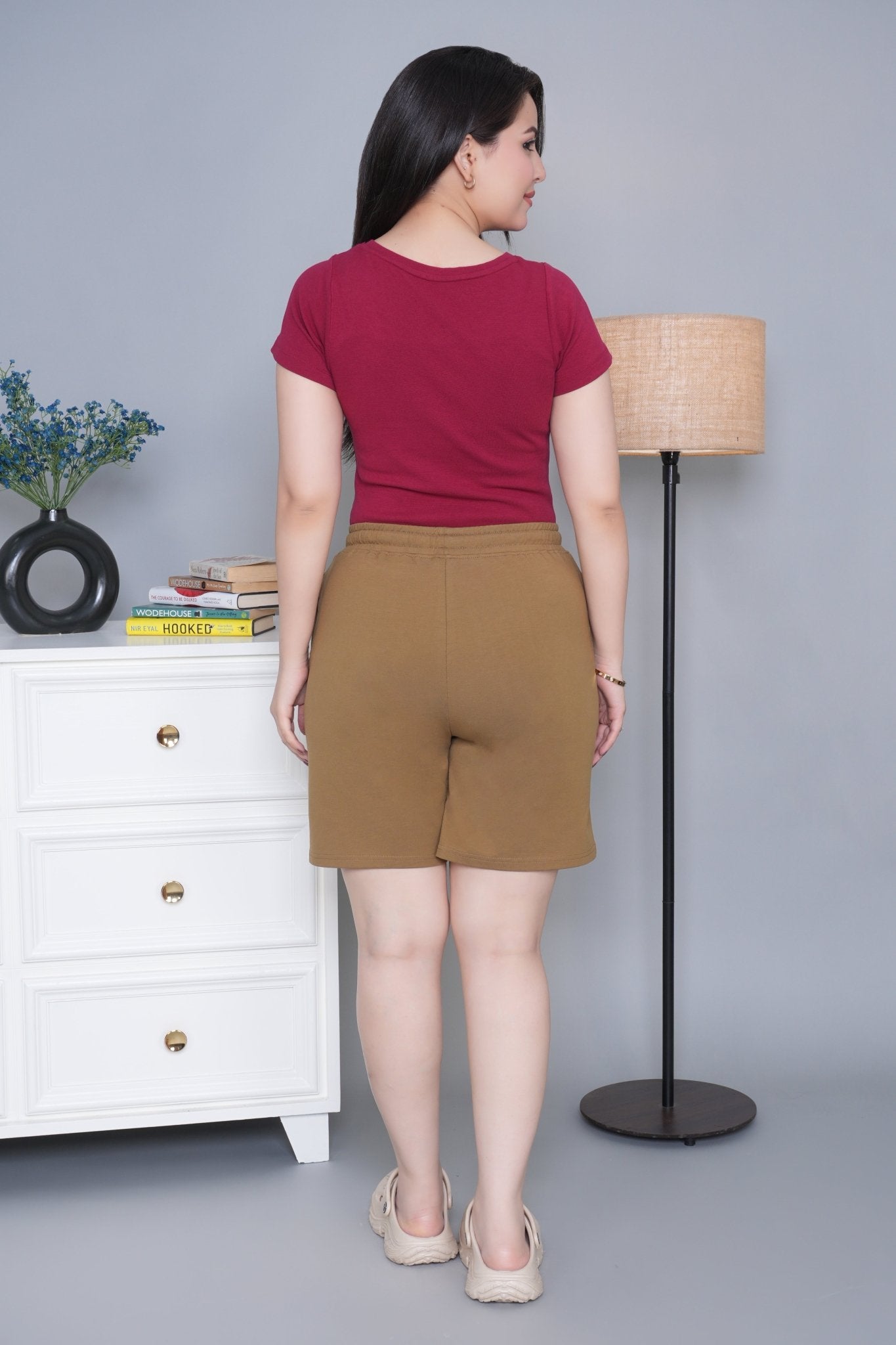 Olive all day home shorts with extra comfort. [100% Cotton Lycra] - All day home shorts