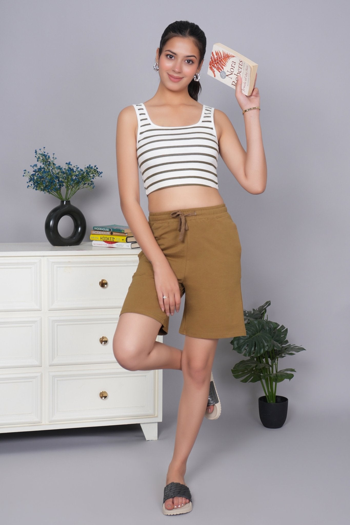 Olive all day home shorts with extra comfort. [100% USA HQ Cotton Lycra] - All day home shorts