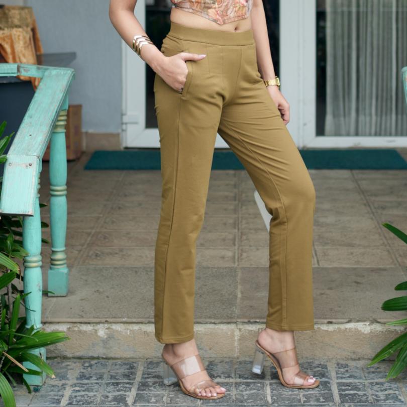 olive all day pants with extra comfort. [100% USA HQ Cotton Lycra] straight fit. - All day pant