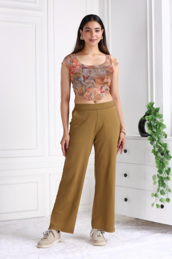 Olive all day wide flare pants with extra comfort. [100% USA HQ Cotton Lycra] extra flare. - All day wide flare pant