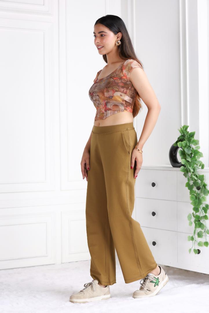 Olive all day wide flare pants & trousers for women xxxxl to xxxxxl.