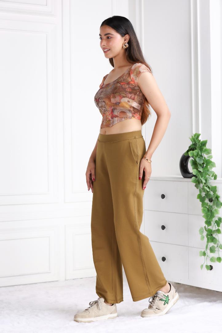 Olive all day wide flare pants with extra comfort. [100% USA HQ Cotton Lycra] extra flare. - All day wide flare pant