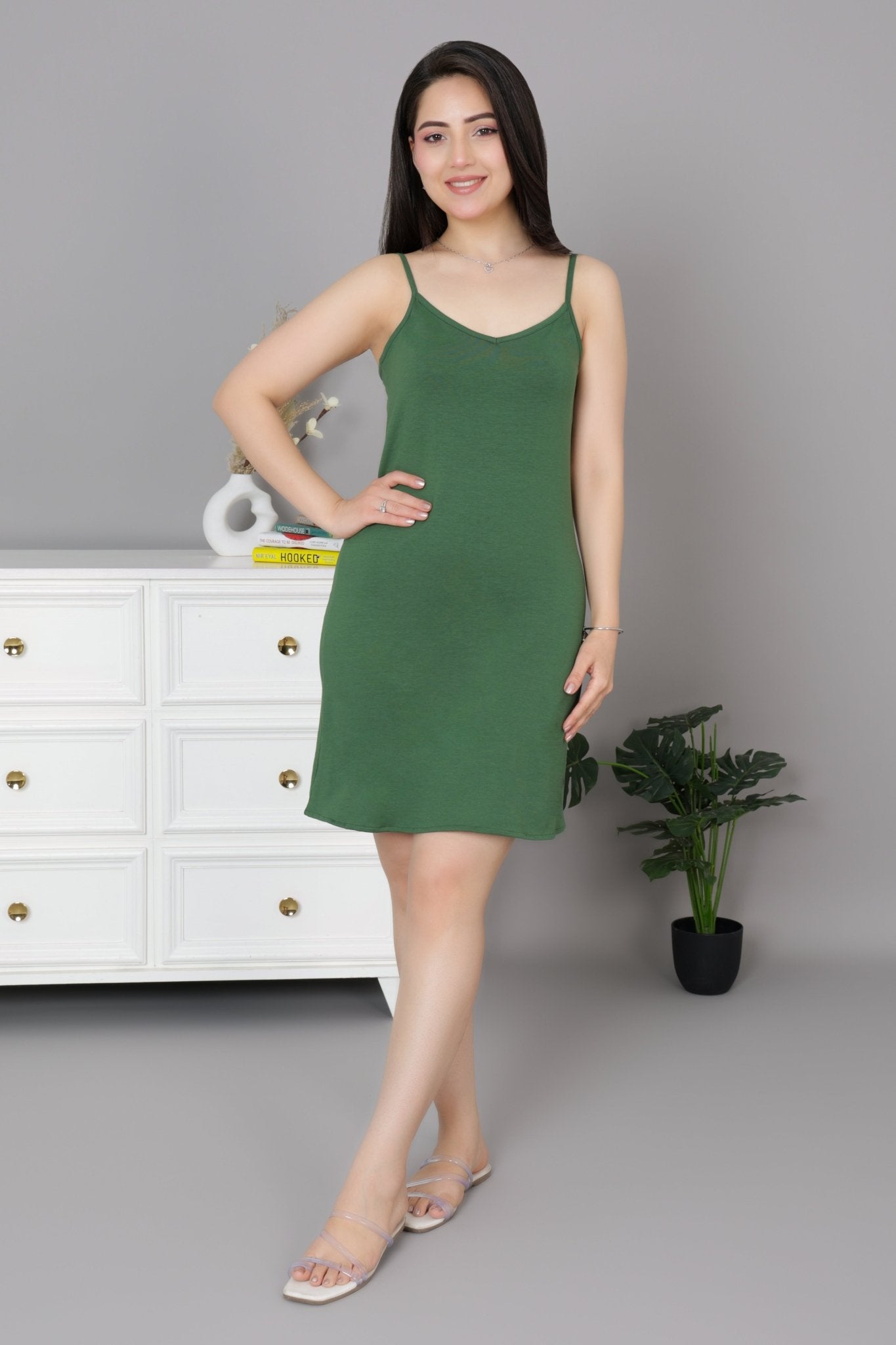 Olive Cotton Kurti Slips [100% Cotton spandex] - Cotton kurti slips