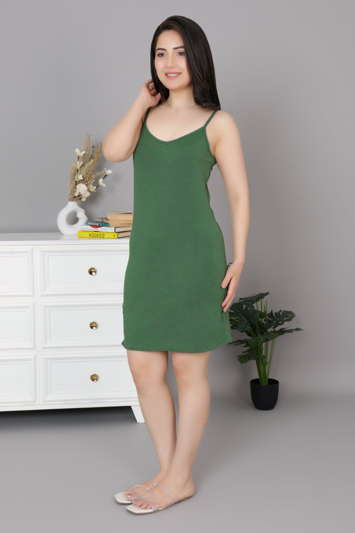 Olive Cotton Kurti Slips [100% Cotton spandex] - Cotton kurti slips