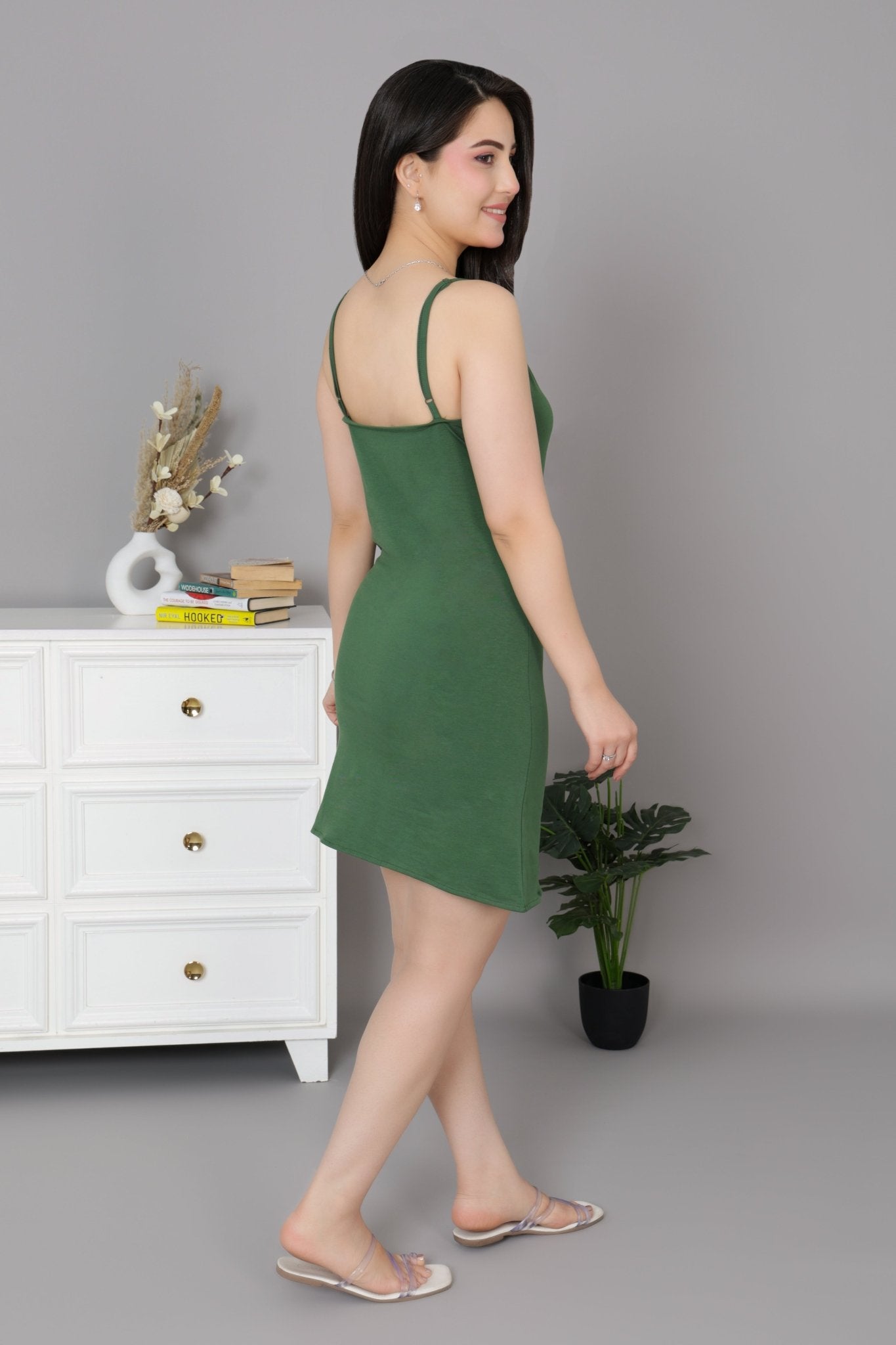 Olive Cotton Kurti Slips [100% Cotton spandex] - Cotton kurti slips