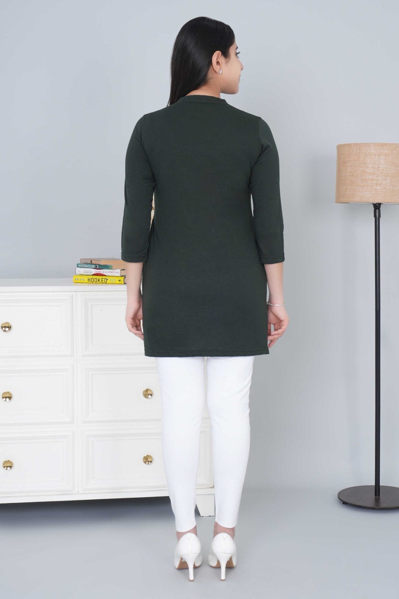 Olive cotton kurti tshirt with pockets - Kurti tshirt