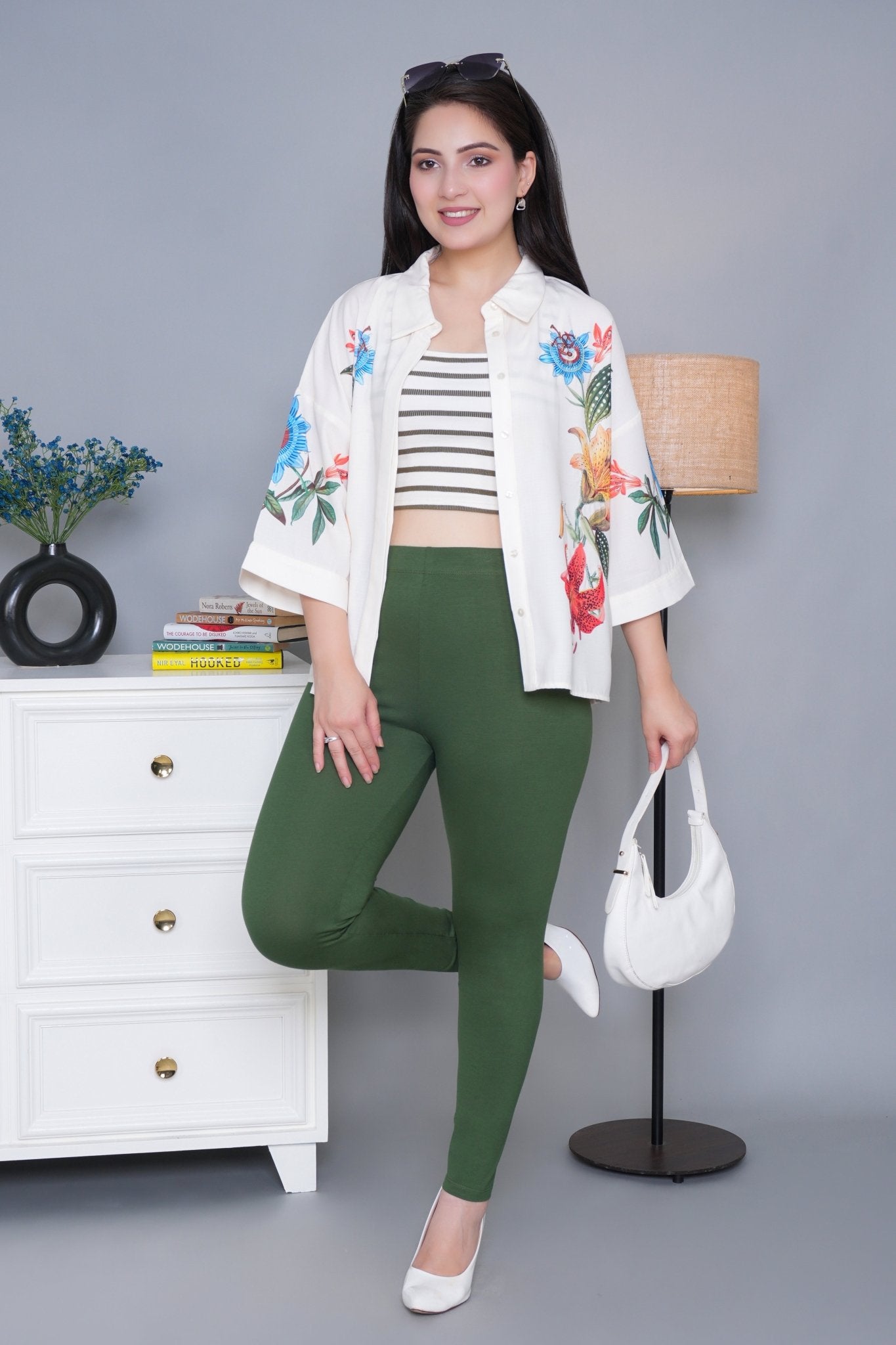 Olive cotton lycra legging - Cotton leggings