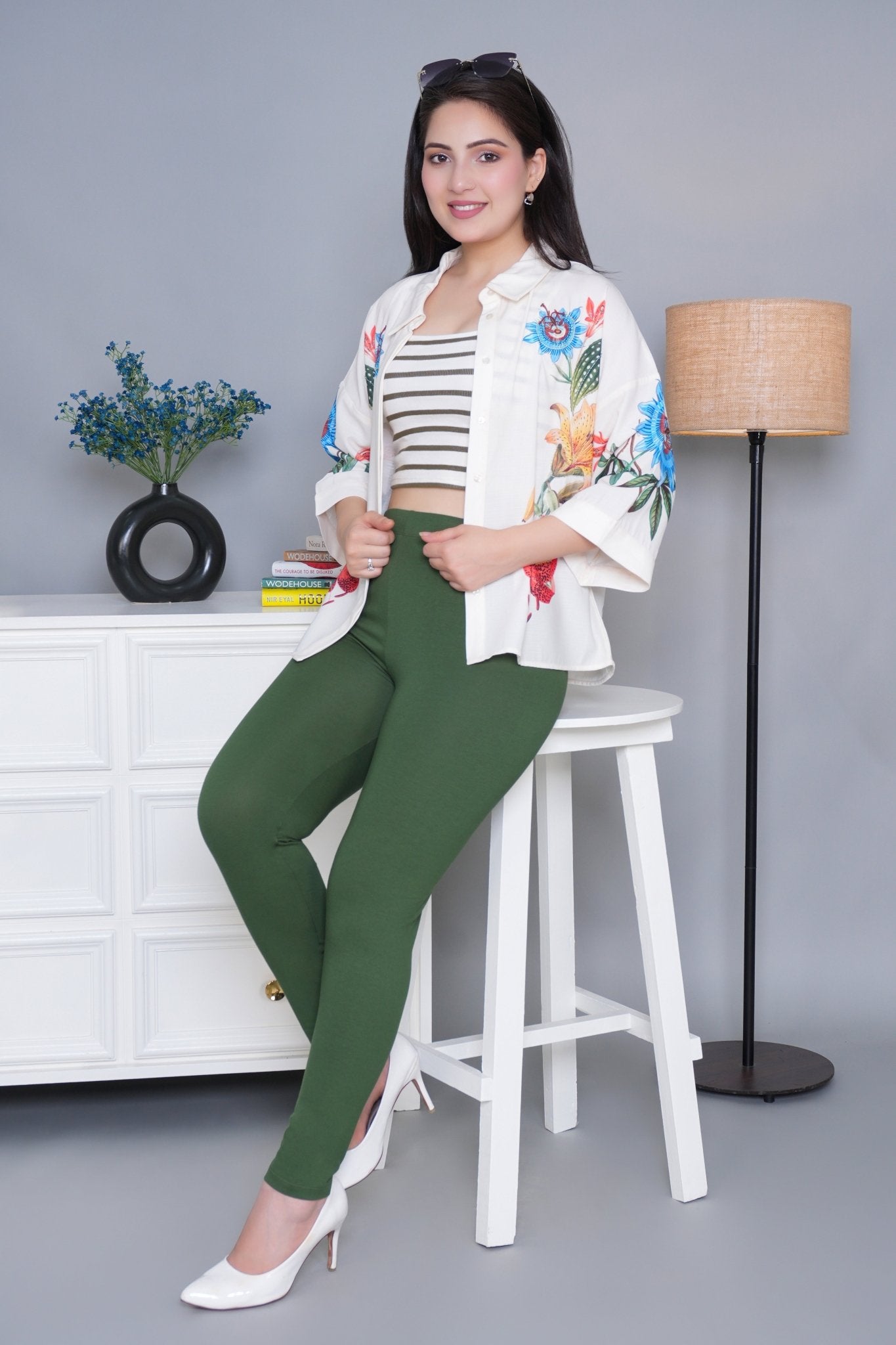 Olive cotton lycra legging - Cotton leggings