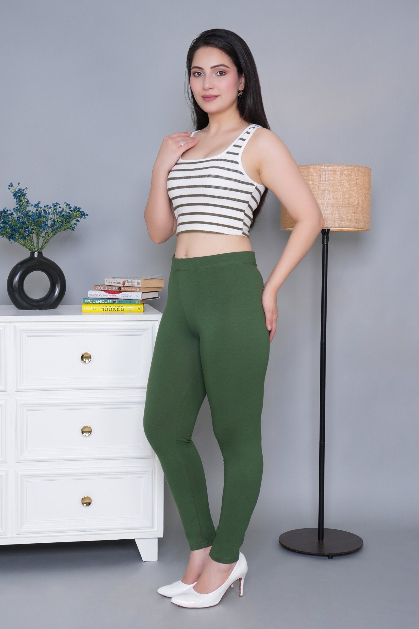 Olive cotton lycra legging - Cotton leggings