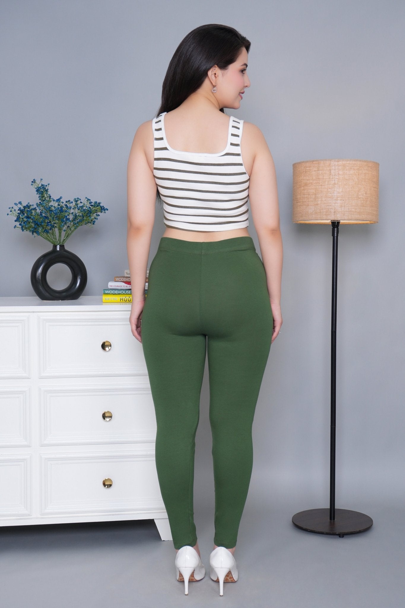 Olive cotton lycra legging - Cotton leggings