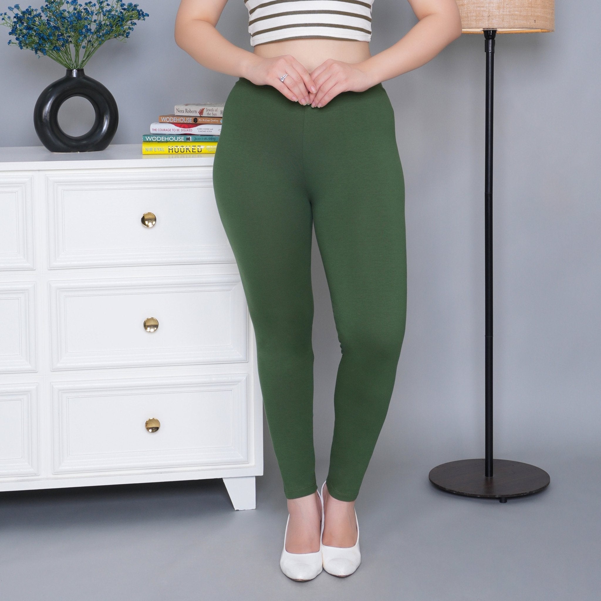 Olive cotton lycra legging - Cotton leggings