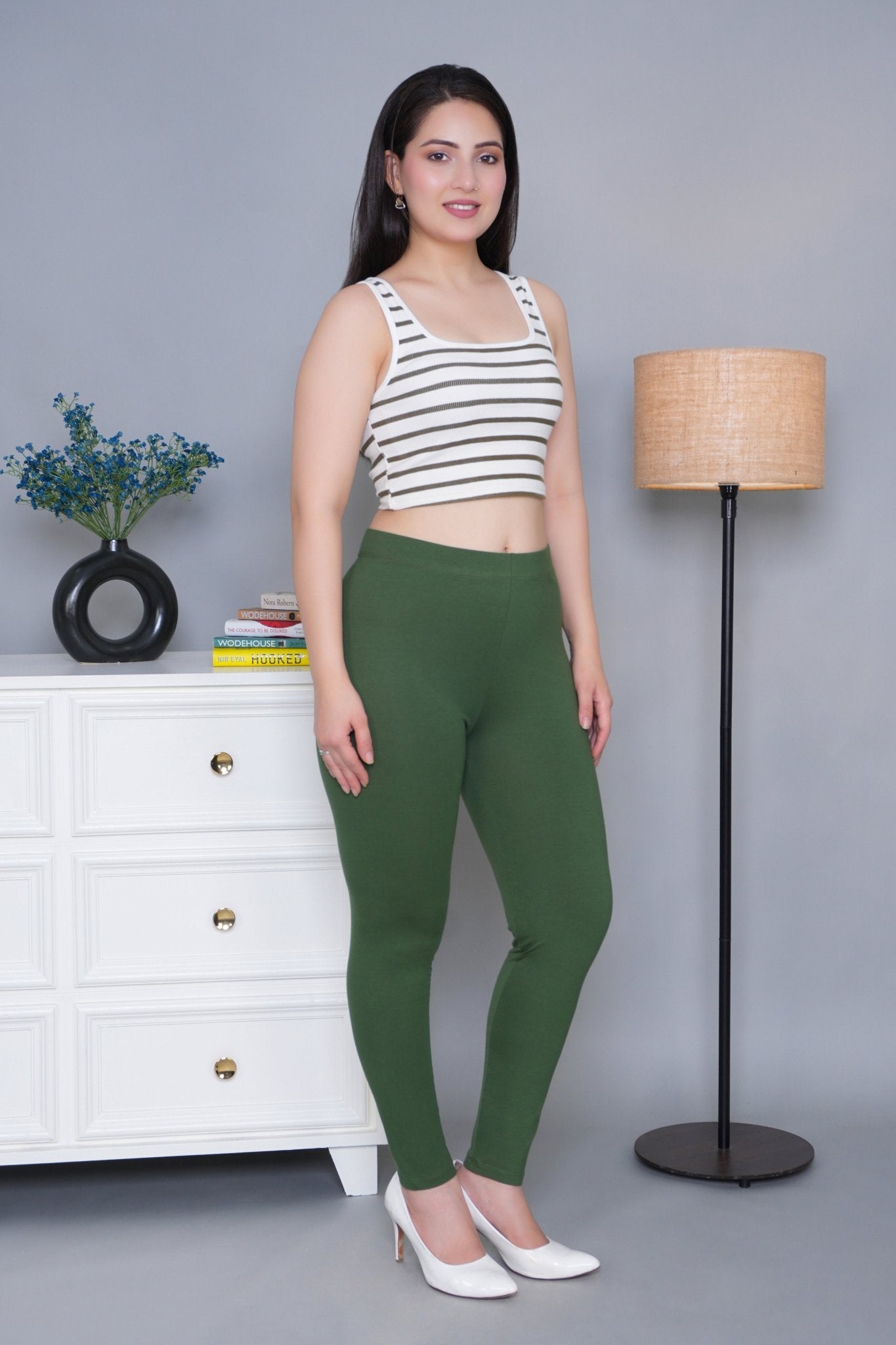 Olive cotton lycra legging - Cotton leggings