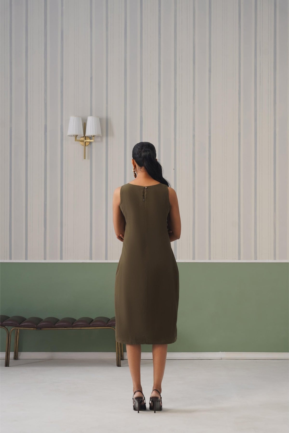 Olive cotton midi dress [100% pure cotton] -Cotton midi dress