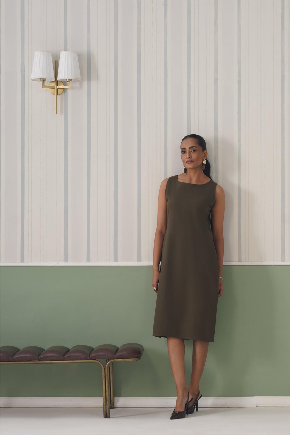 Olive cotton midi dress [100% pure cotton] -Cotton midi dress