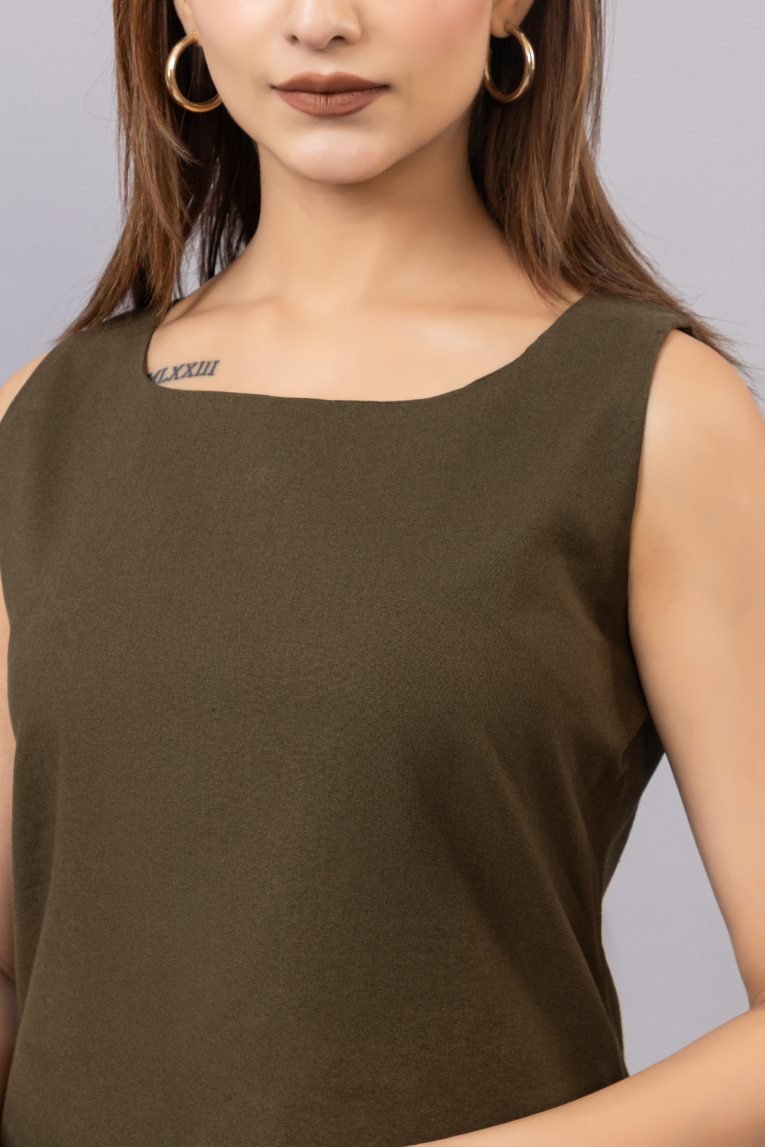 Olive cotton midi dress [100% pure cotton] - Cotton midi dress