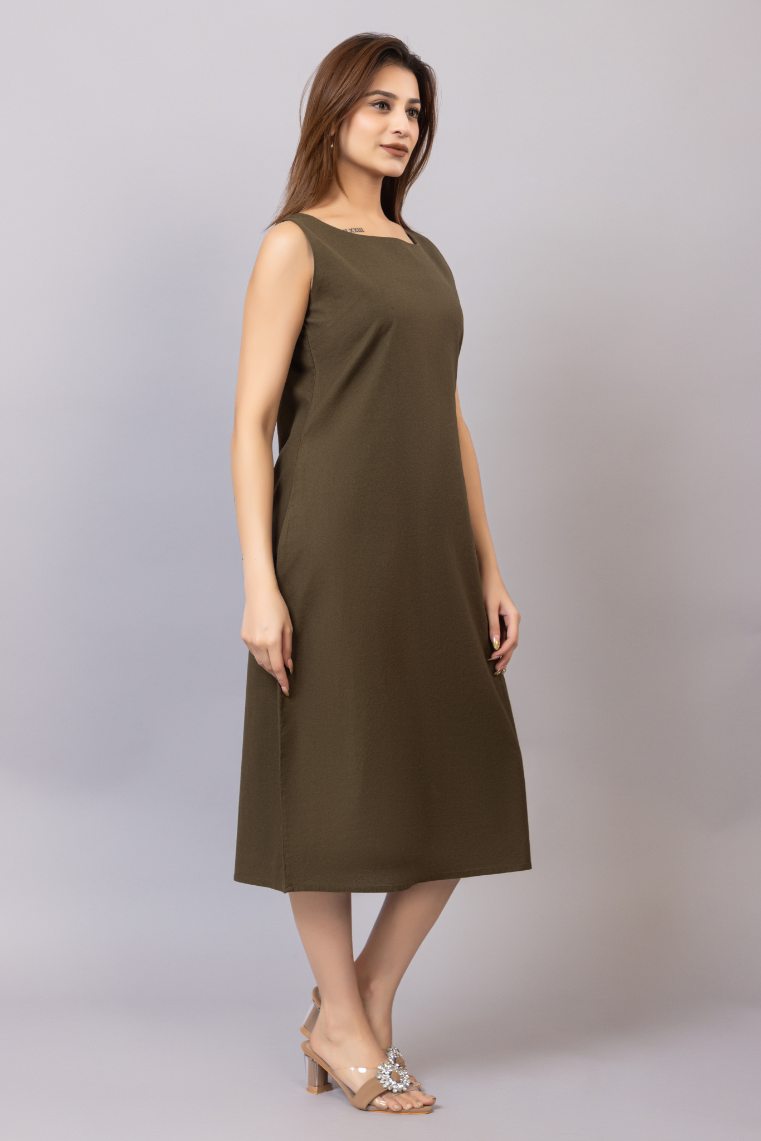 Olive cotton midi dress [100% pure cotton] - Cotton midi dress