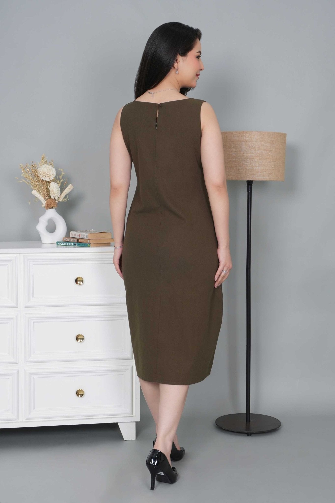 Olive cotton midi dress [100% pure cotton] - Cotton midi dress