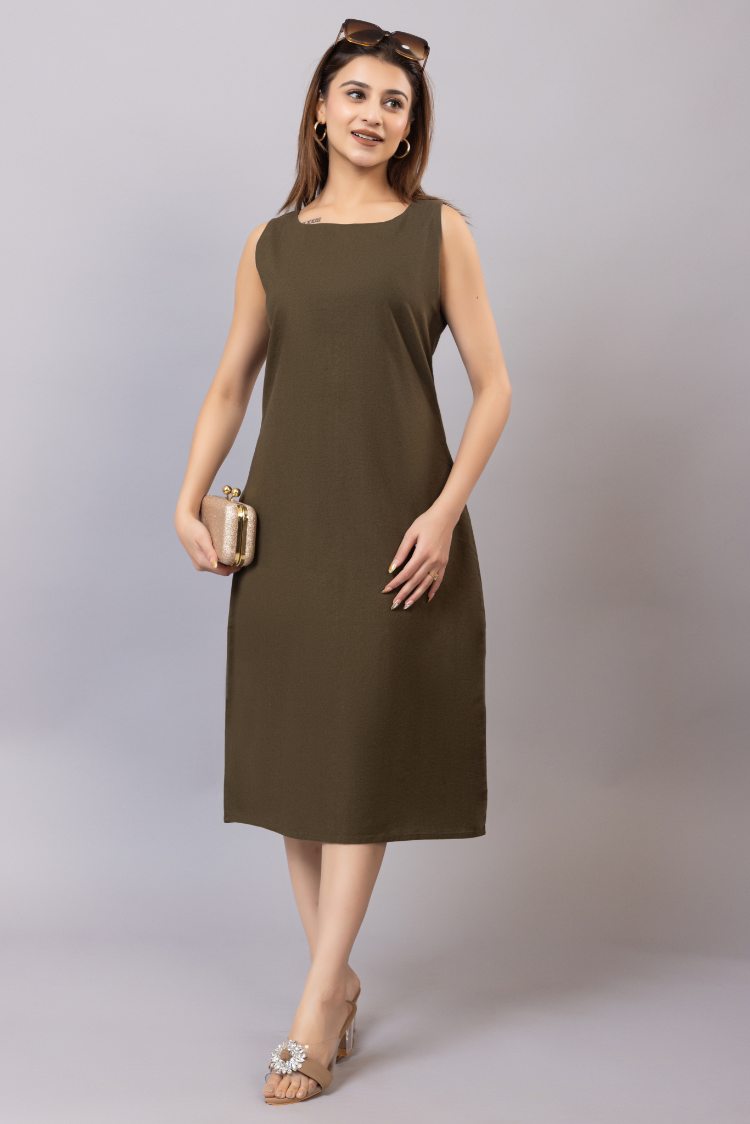 Olive cotton midi dress [100% pure cotton] - Cotton midi dress