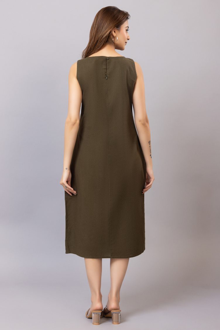 Olive cotton midi dress [100% pure cotton] - Cotton midi dress