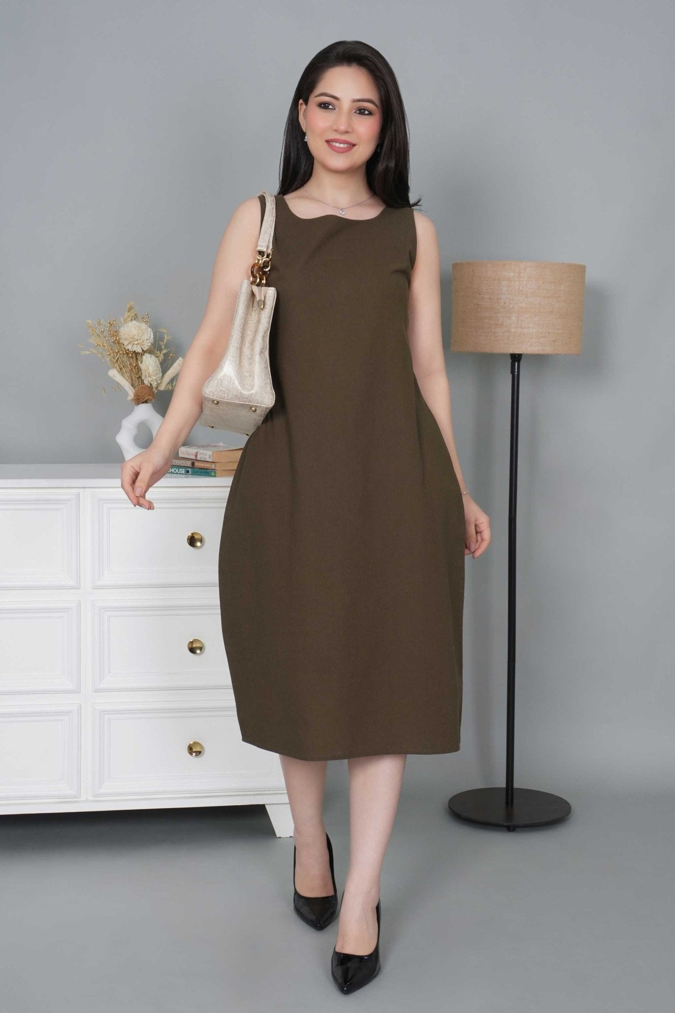 Olive cotton midi dress [100% pure cotton] - Cotton midi dress