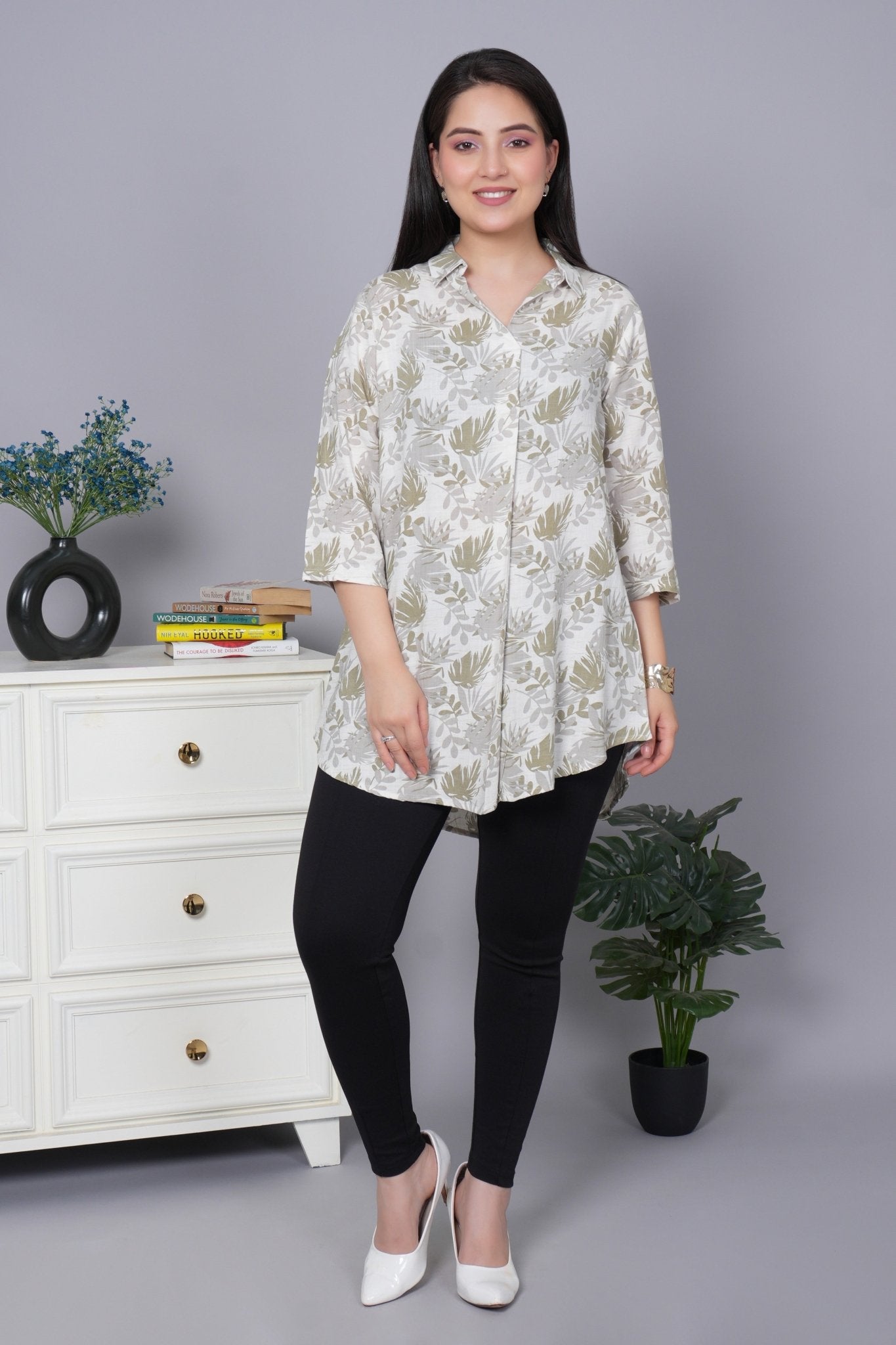 Olive cotton printed flare top [ 100% cotton] - Cotton printed flare top
