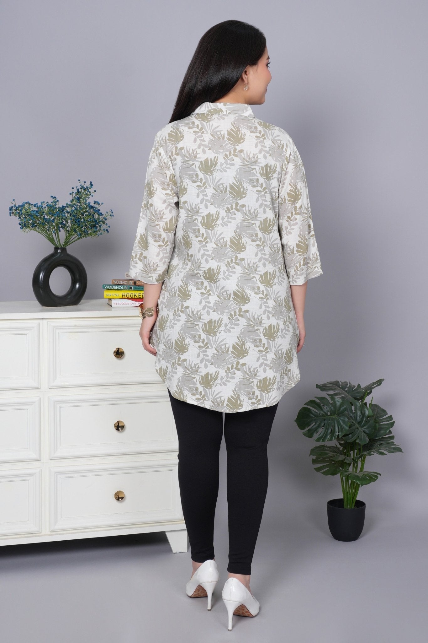 Olive cotton printed flare top [ 100% cotton] - Cotton printed flare top