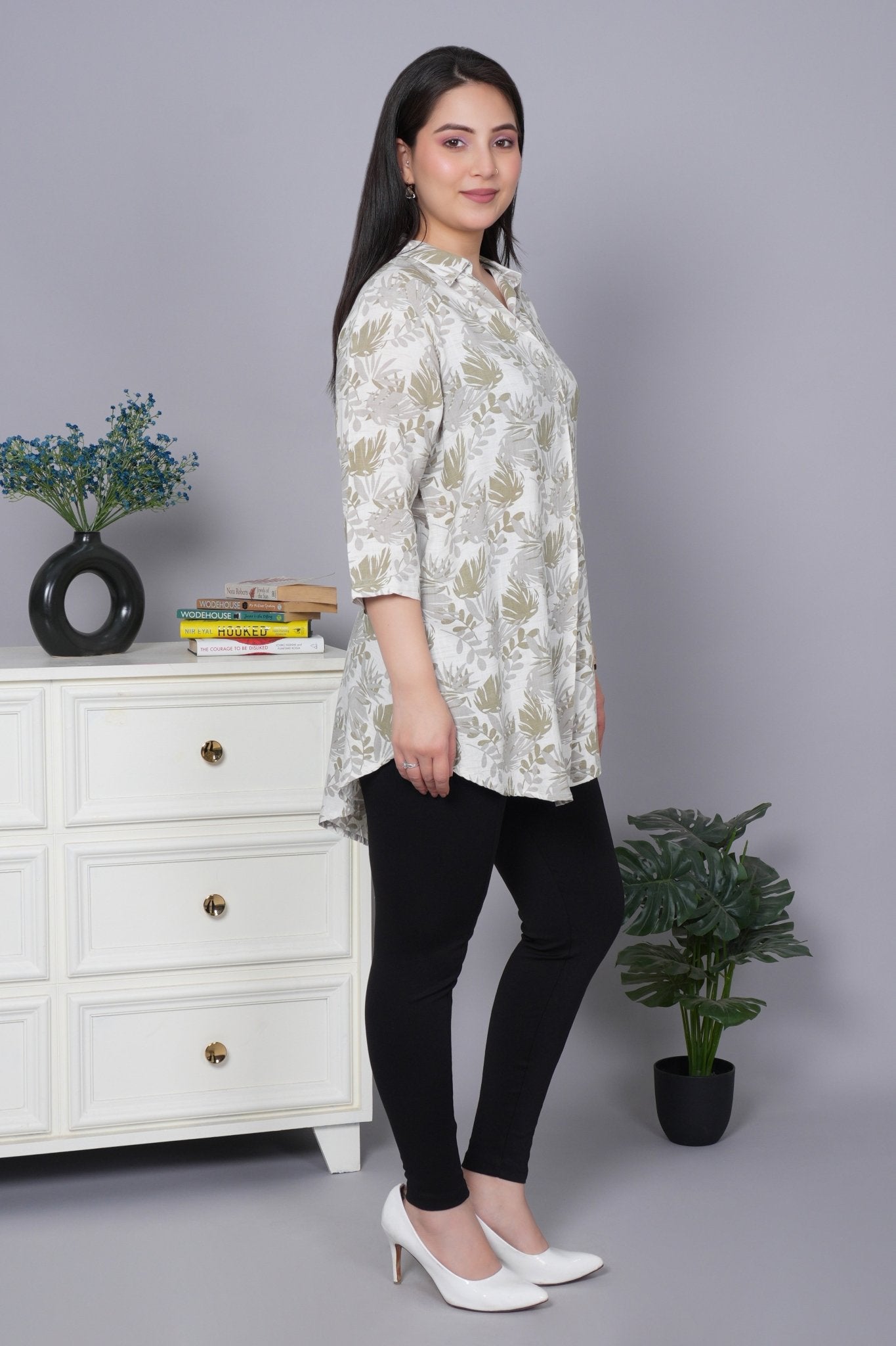 Olive cotton printed flare top [ 100% cotton] - Cotton printed flare top
