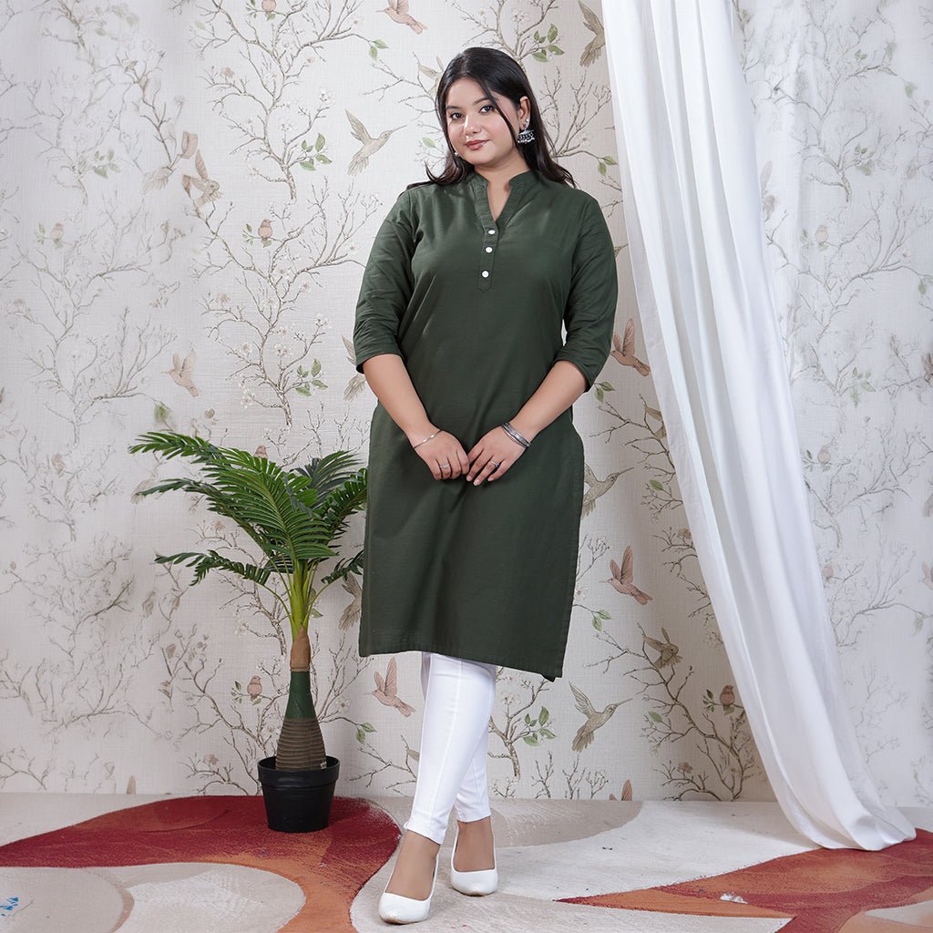 Olive Linen Long kurta -Long kurta