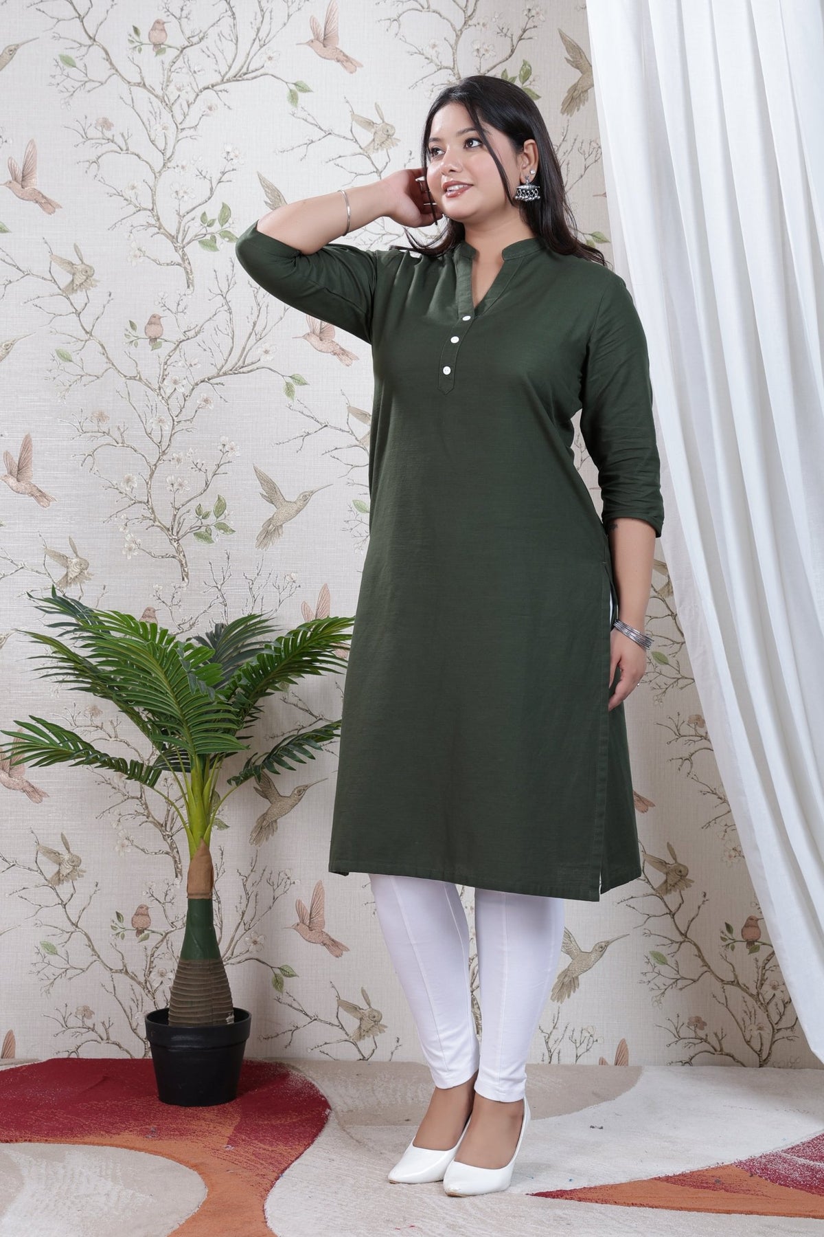 Olive Linen Long kurta -Long kurta