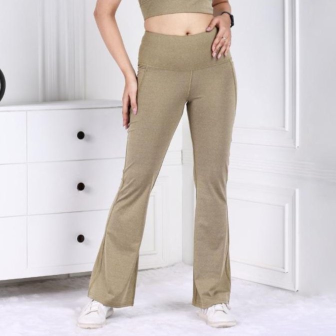 Olive Melange Active Flare Pants - Active melange flare pants