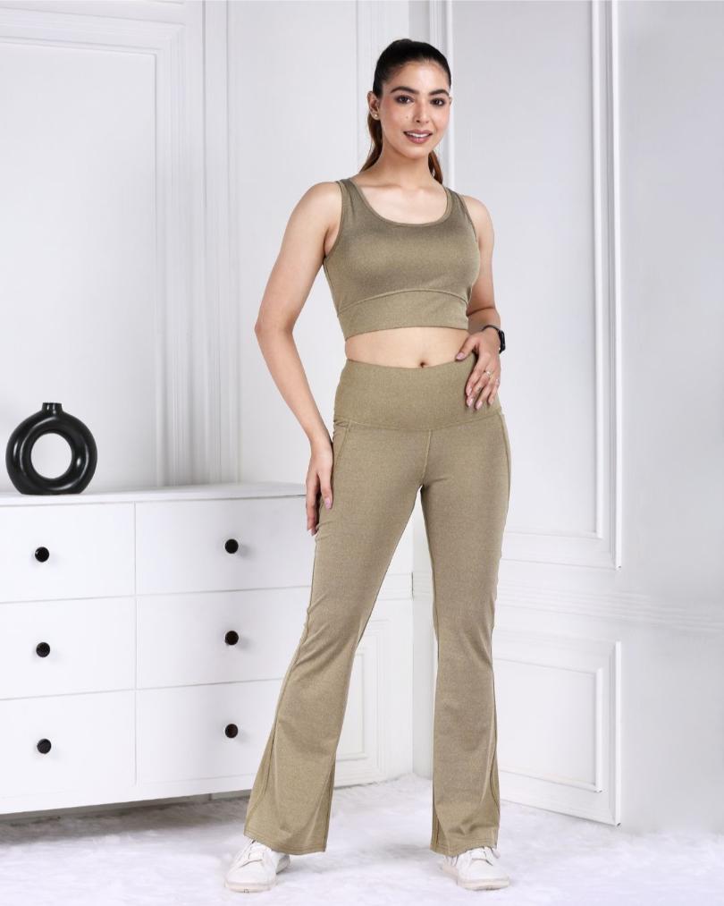 Olive Melange Active Flare Pants - Active melange flare pants