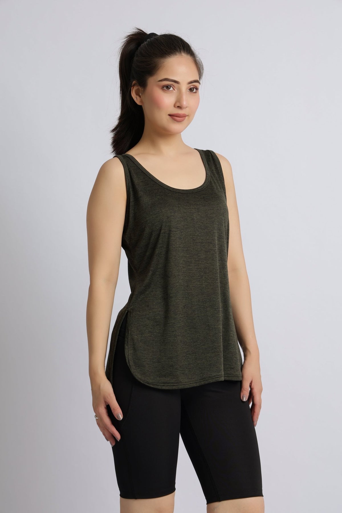 Olive melange active longline vest -Active longline vest