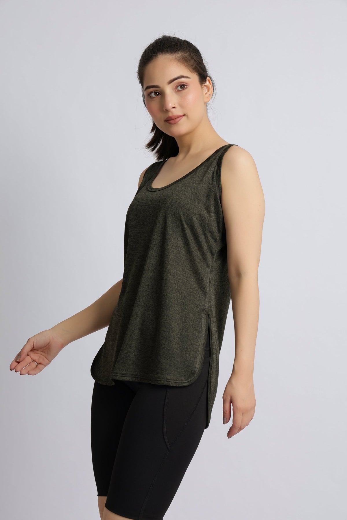 Olive melange active longline vest -Active longline vest