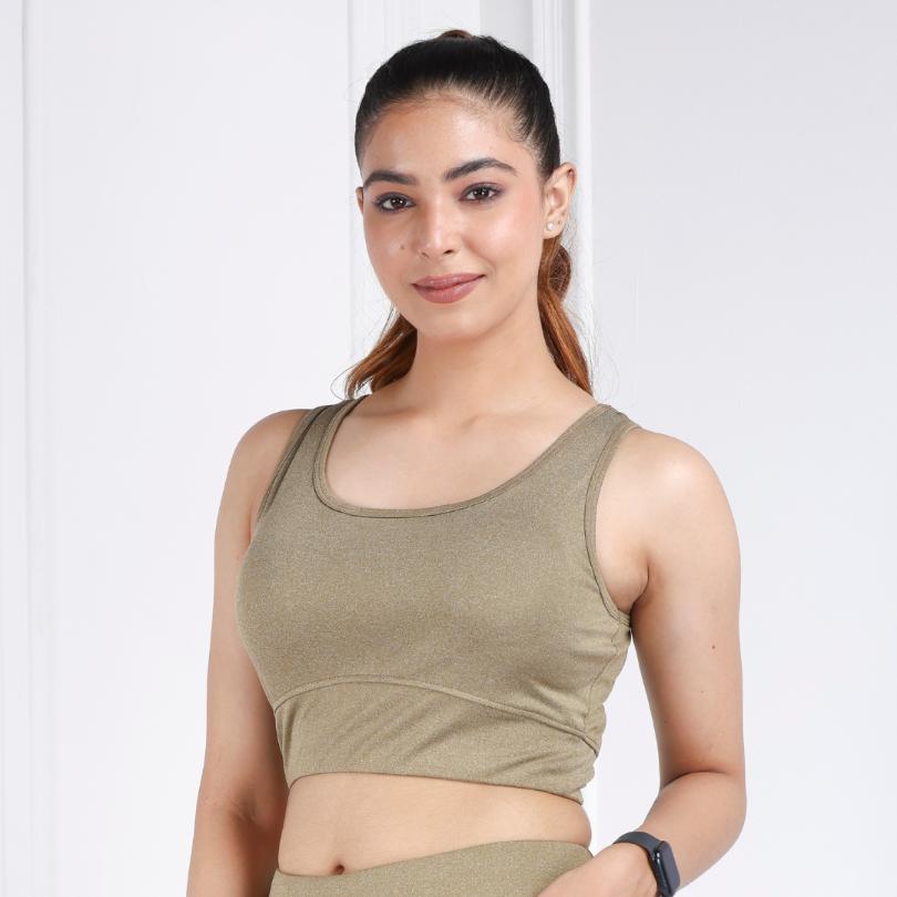 Olive Melange All Day Mid Impact Luxury Active Bra - Active bra