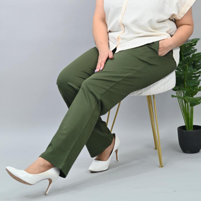 Olive plus size stretchable biowash USA HQ cotton cigarette pencil pants with superior elastic belt. [Straight fit] - Milano plus size cigarette pencil pants