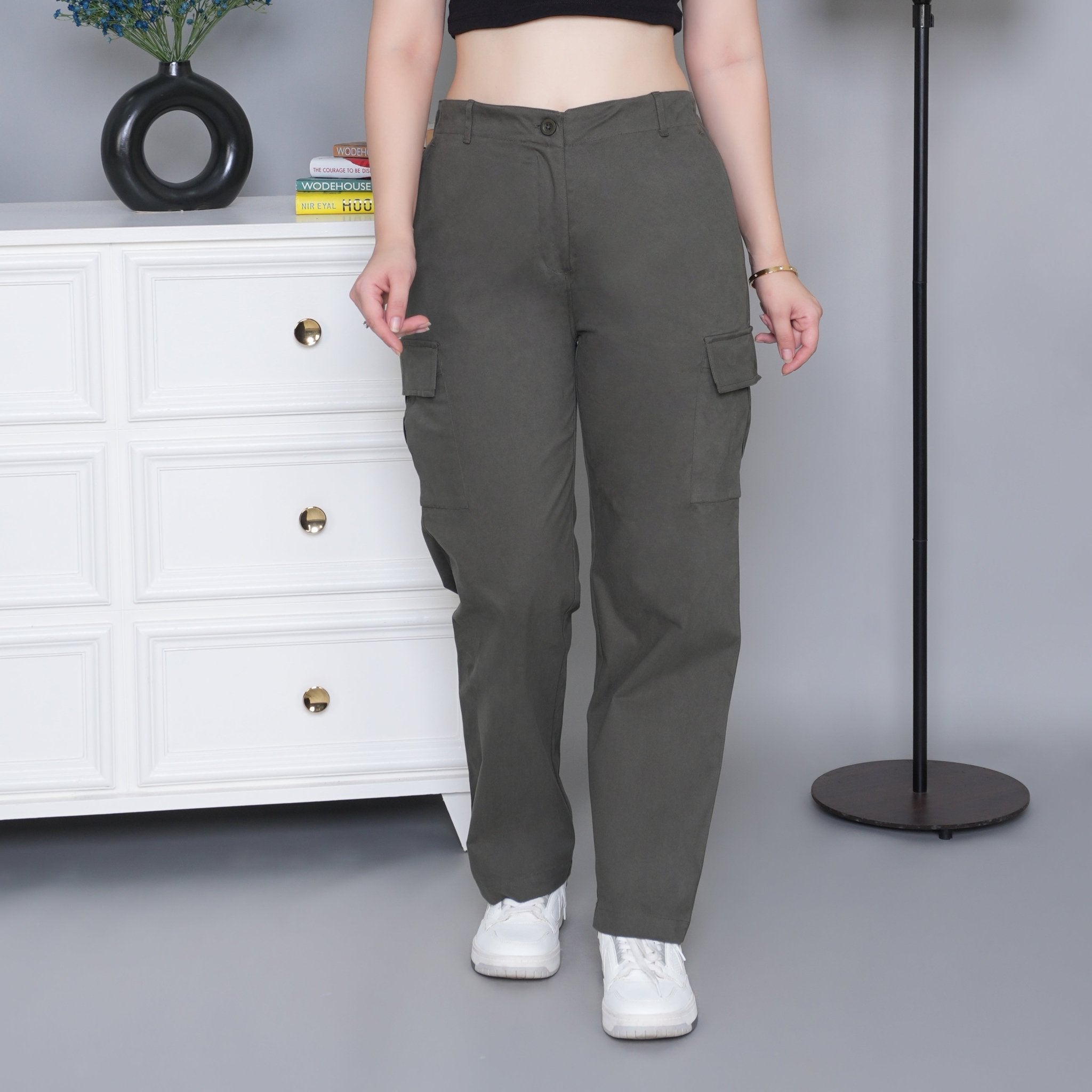 Olive stretchable biowash USA HQ cotton travel cargo pant with superior elastic belt. - Travel Cargo Pants