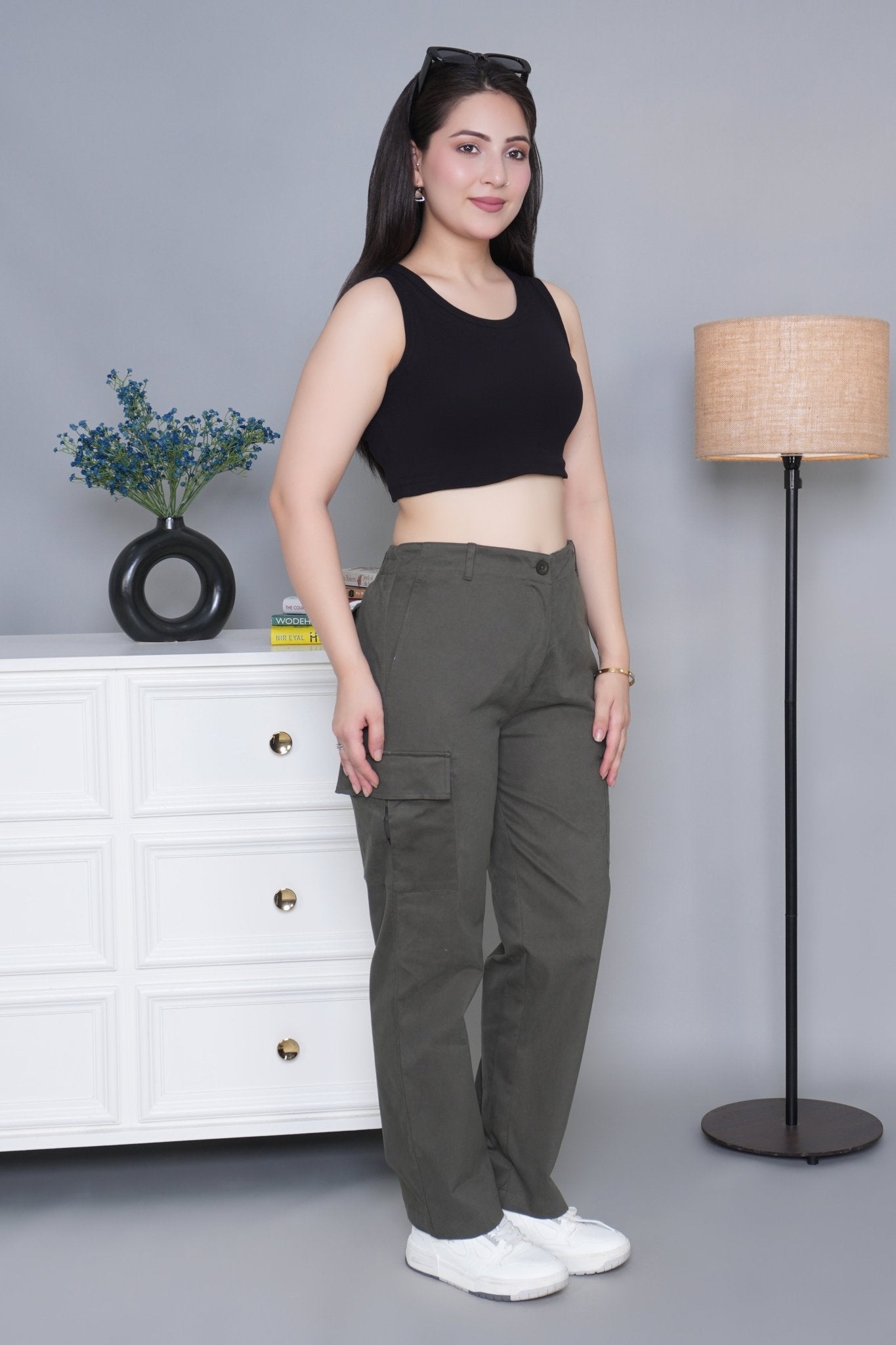 Olive stretchable biowash USA HQ cotton travel cargo pant with superior elastic belt. - Travel Cargo Pants