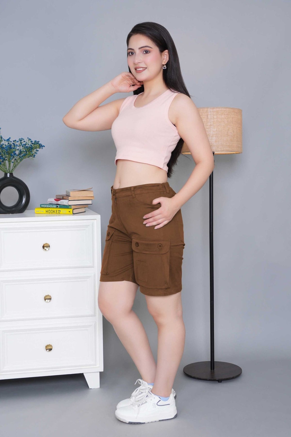Olive stretchable biowash USA HQ cotton travel shorts with superior elastic belt. -Travel shorts