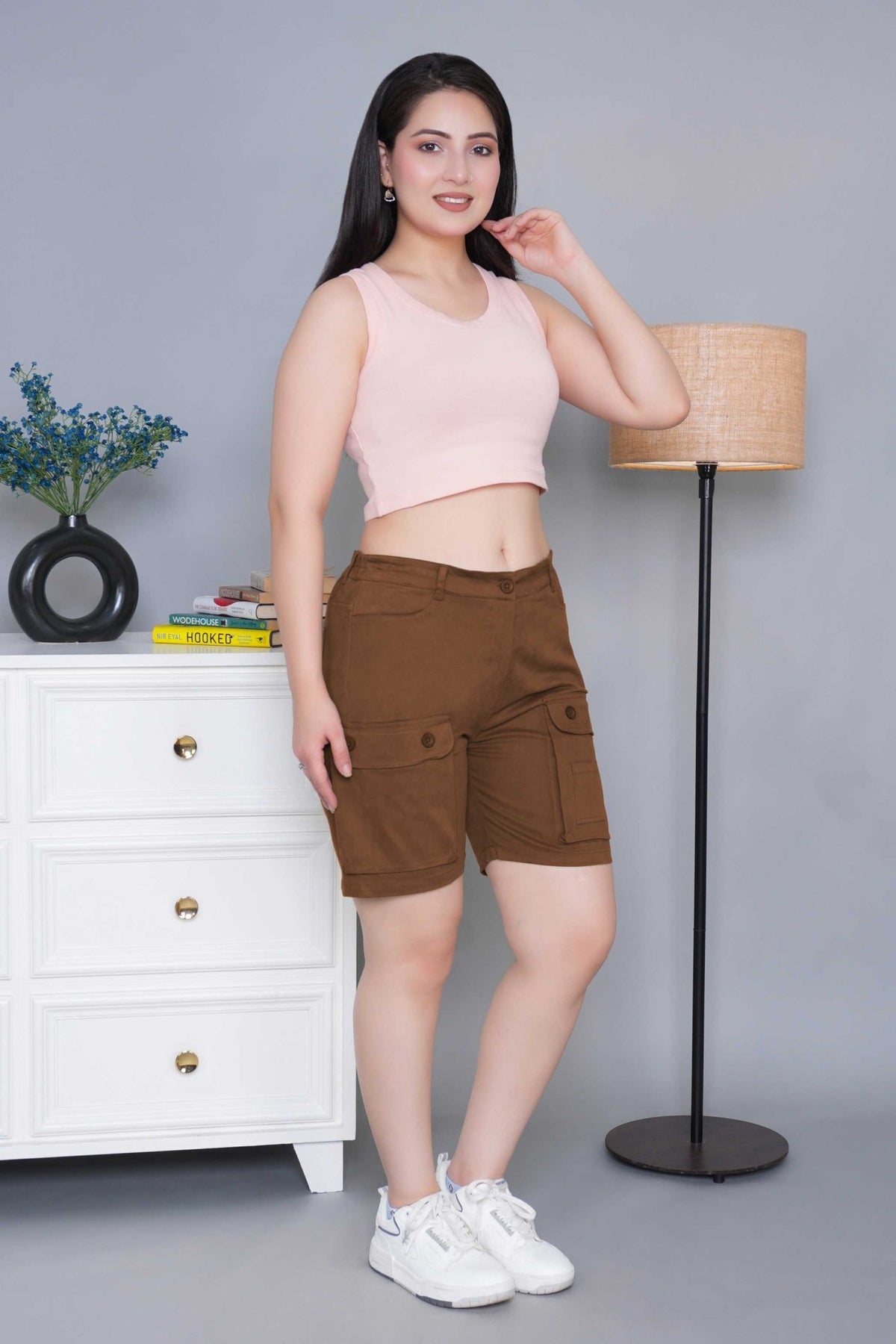 Olive stretchable biowash USA HQ cotton travel shorts with superior elastic belt. -Travel shorts