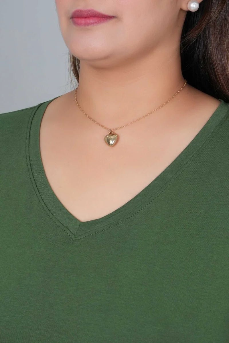 Olive V-neck cotton 3/4 sleeve t-shirt -Full sleeve v neck cotton t shirt
