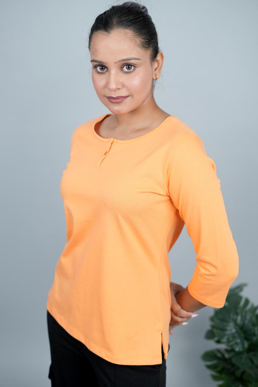 Papaya Smooth Henley Tshirt [Non transparent 220 gsm thick ] - Henley Tshirt